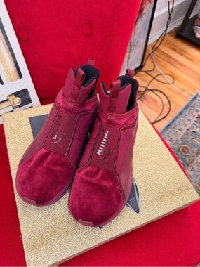 Puma Slip-On Velvet Sneakers in Burgundy